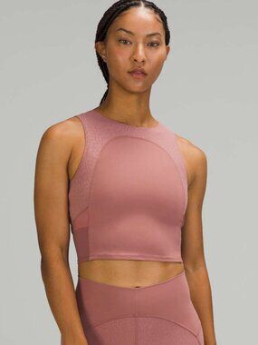 LULULEMON Women's Nulu and Mesh Yoga Tank Top In Jewel Emboss Spiced Chai